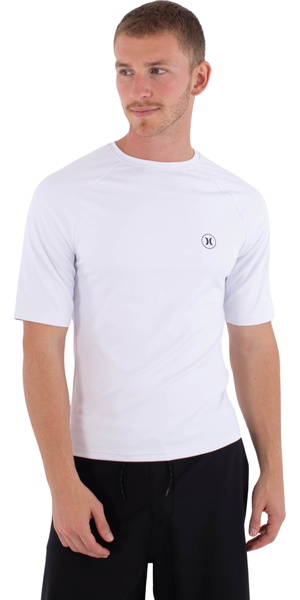 2026 Hurley Mens Slim Fit Icon Circle Short Sleeve Rash Vest MLEU00003 - White